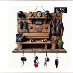 Rustic Brown Wall Shelf with Hooks